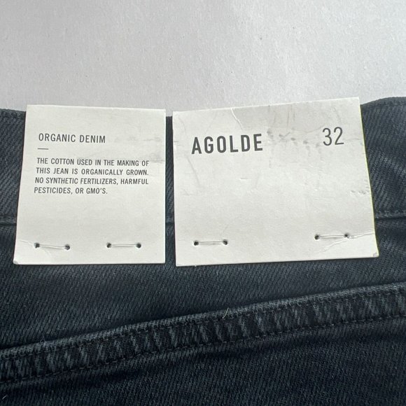 NEW AGOLDE Jeans Toni Mid Rise Straight Leg Raw Hem in Black Feral Wash Size 32 - Picture 6 of 12